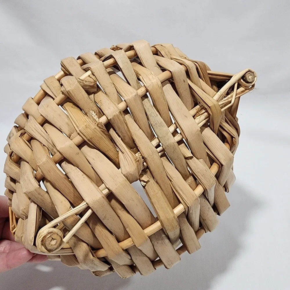 Handcrafted Eye of God Rustic Woven Footed Basket Natural Fiber Branch 9.5in